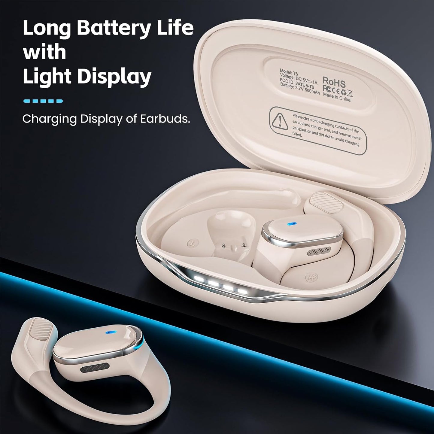 Auriculares inalámbricos de oreja abierta, IPX7 impermeables.