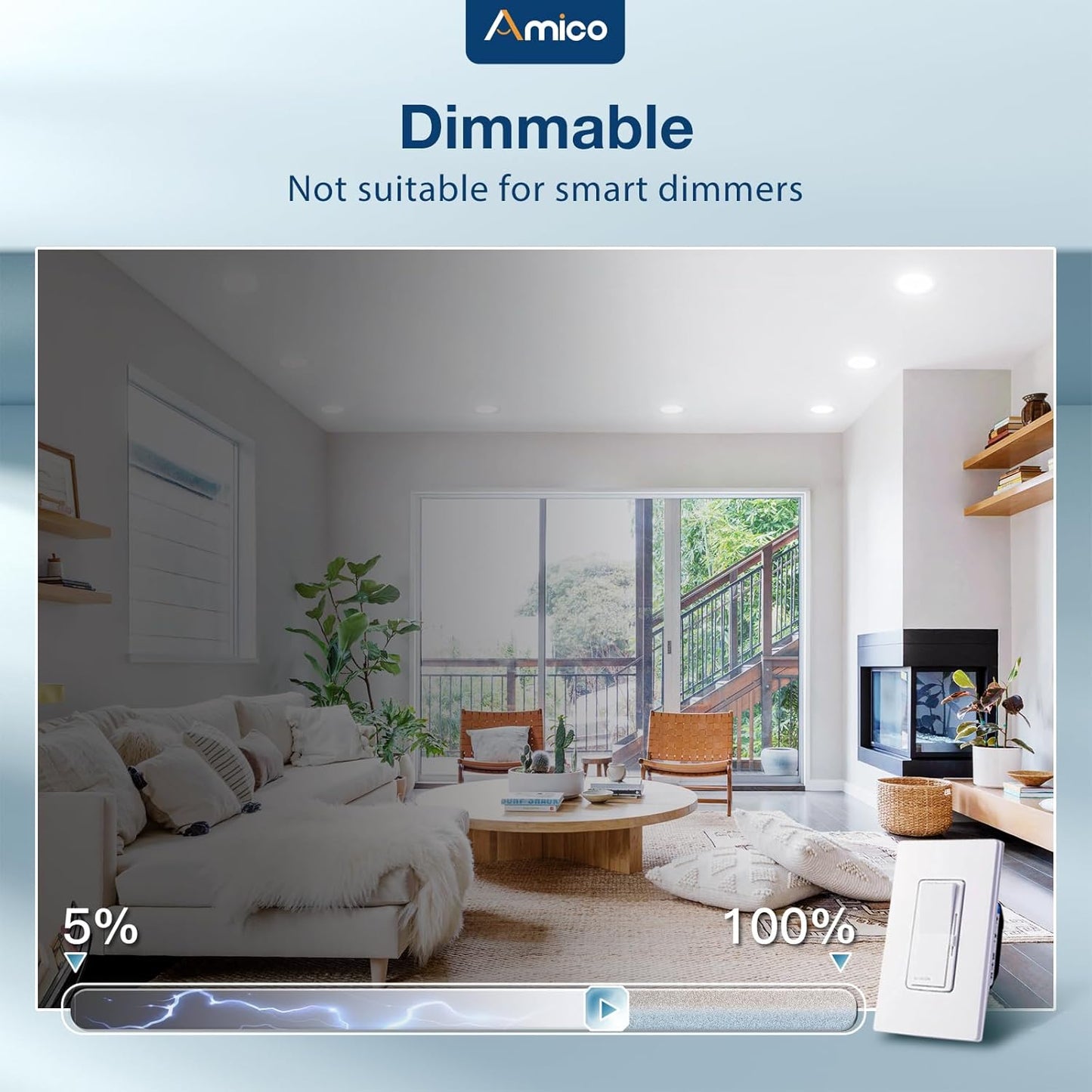 Iluminación LED empotrable de 5/6 pulgadas 5CCT, 20Pcs, AMICO.