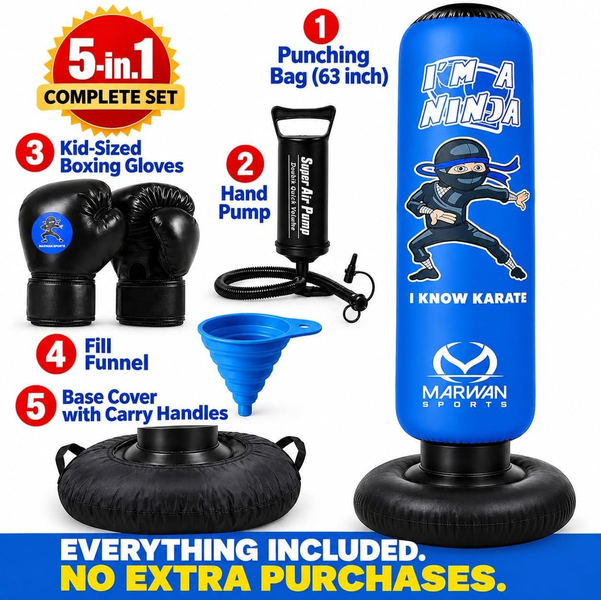 Saco de boxeo inflable azul Ninja de 63 pulgadas para niños — vista 2