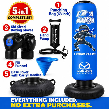 Saco de boxeo inflable azul Ninja de 63 pulgadas para niños — vista 2