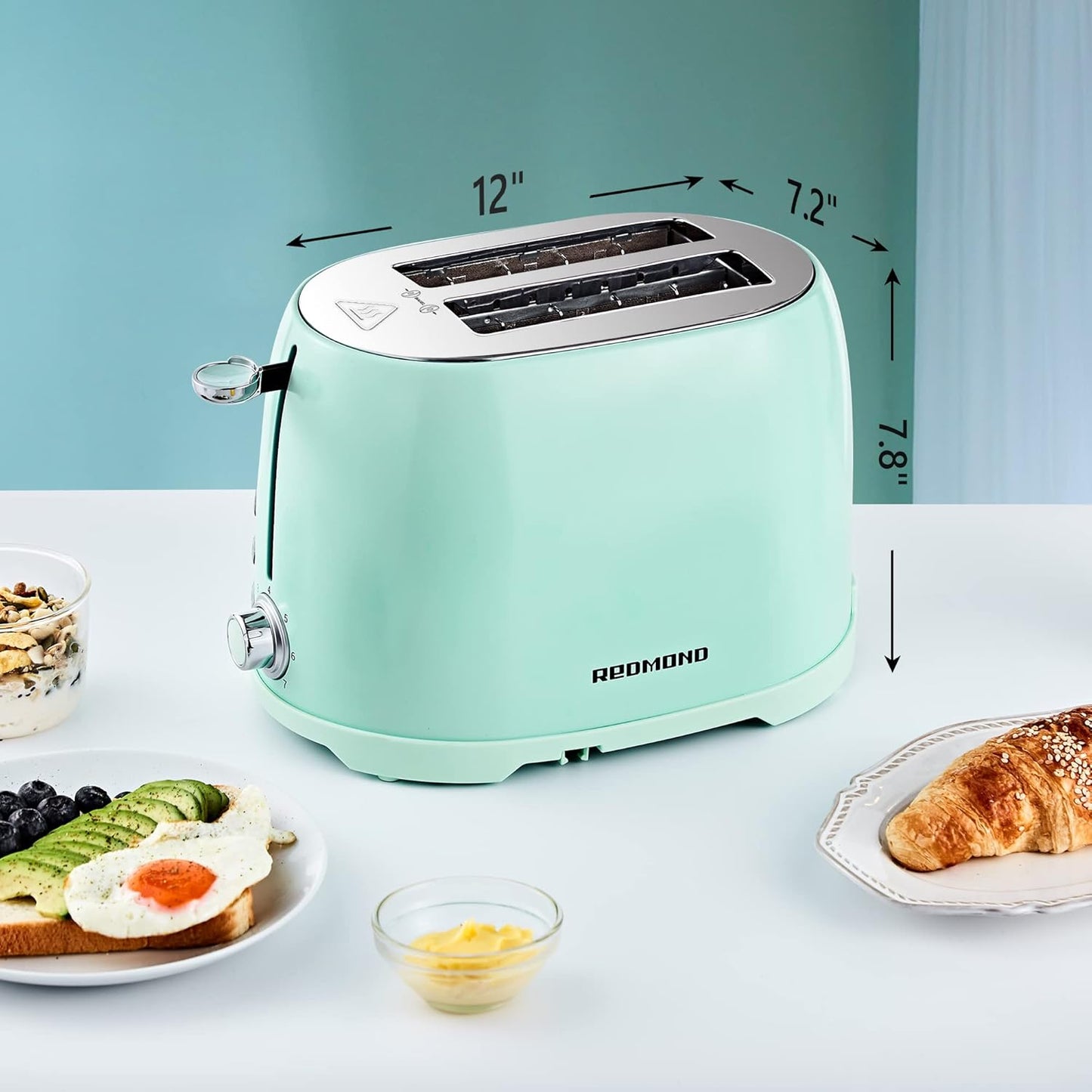 Tostador 2 rebanadas, acero inoxidable REDMOND aguamarina.