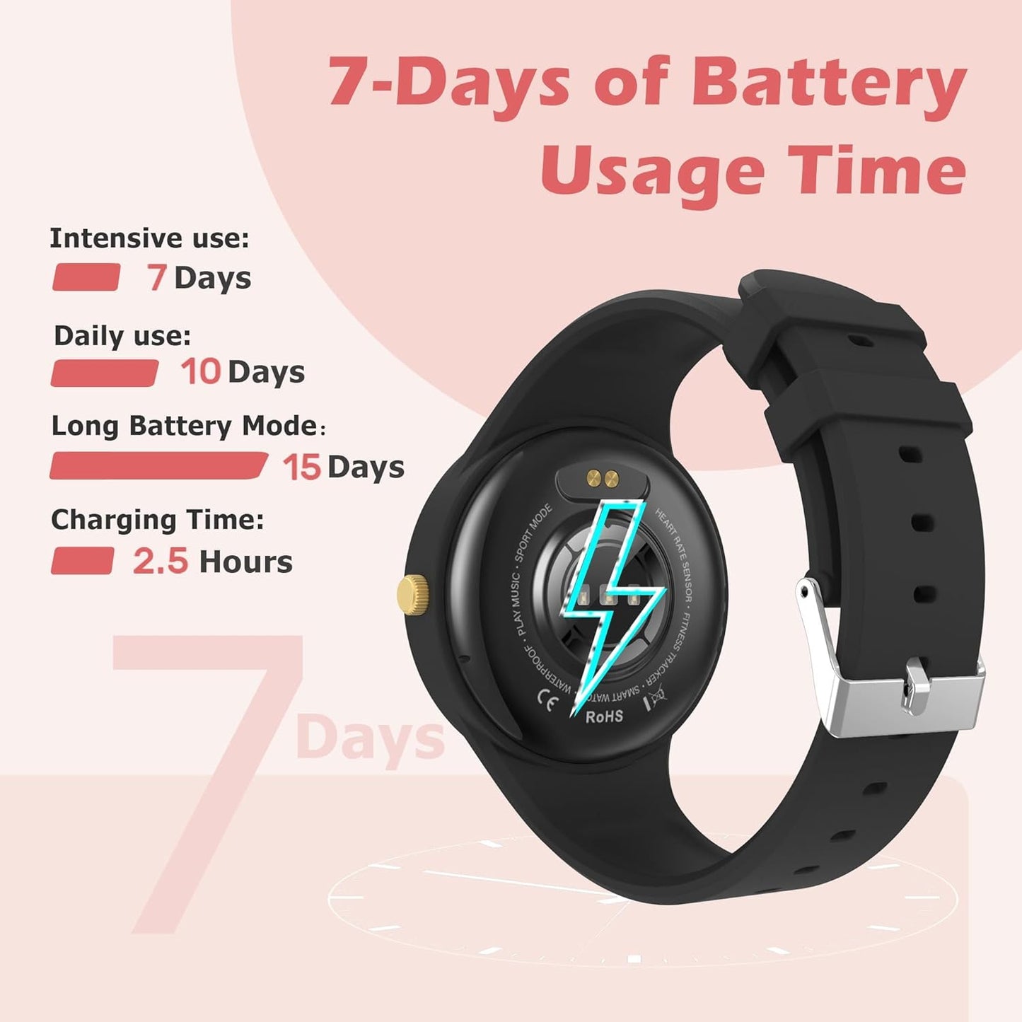 Smartwatch para mujer, LILA, Android iOS, podómetro, cal. counter