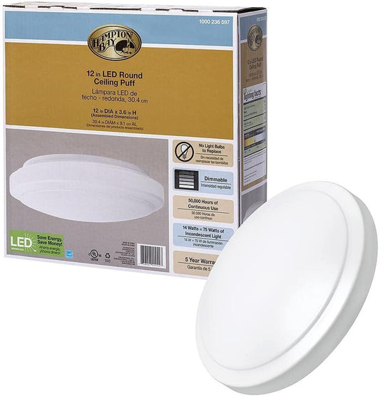 Luz LED redonda, montaje empotrado de 12', Hampton Bay (DET. CAJA)