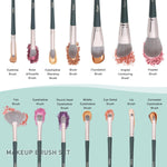 Set de 14 brochas de maquillaje + esponjas y estuche