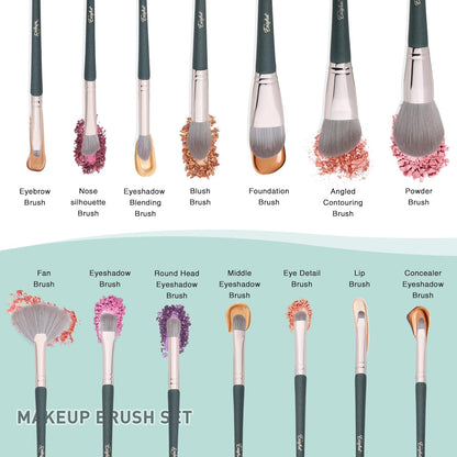 Set de 14 brochas de maquillaje + esponjas y estuche