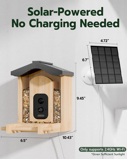 Comedero inteligente para pájaros, Panel solar Wi-Fi 2.4.