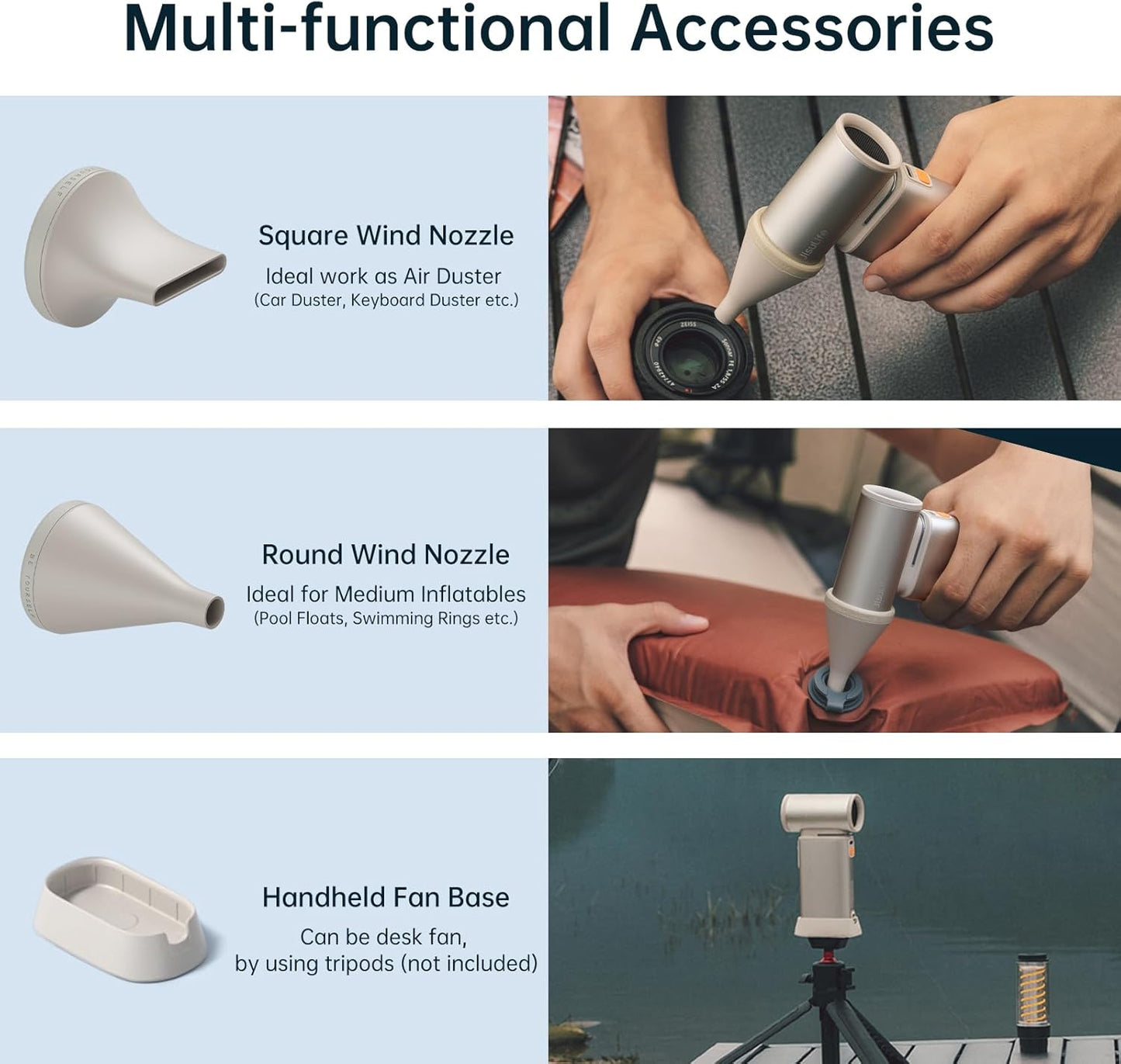 Ventilador turbo portátil de mano, Jisulife, recargable.(USADO)