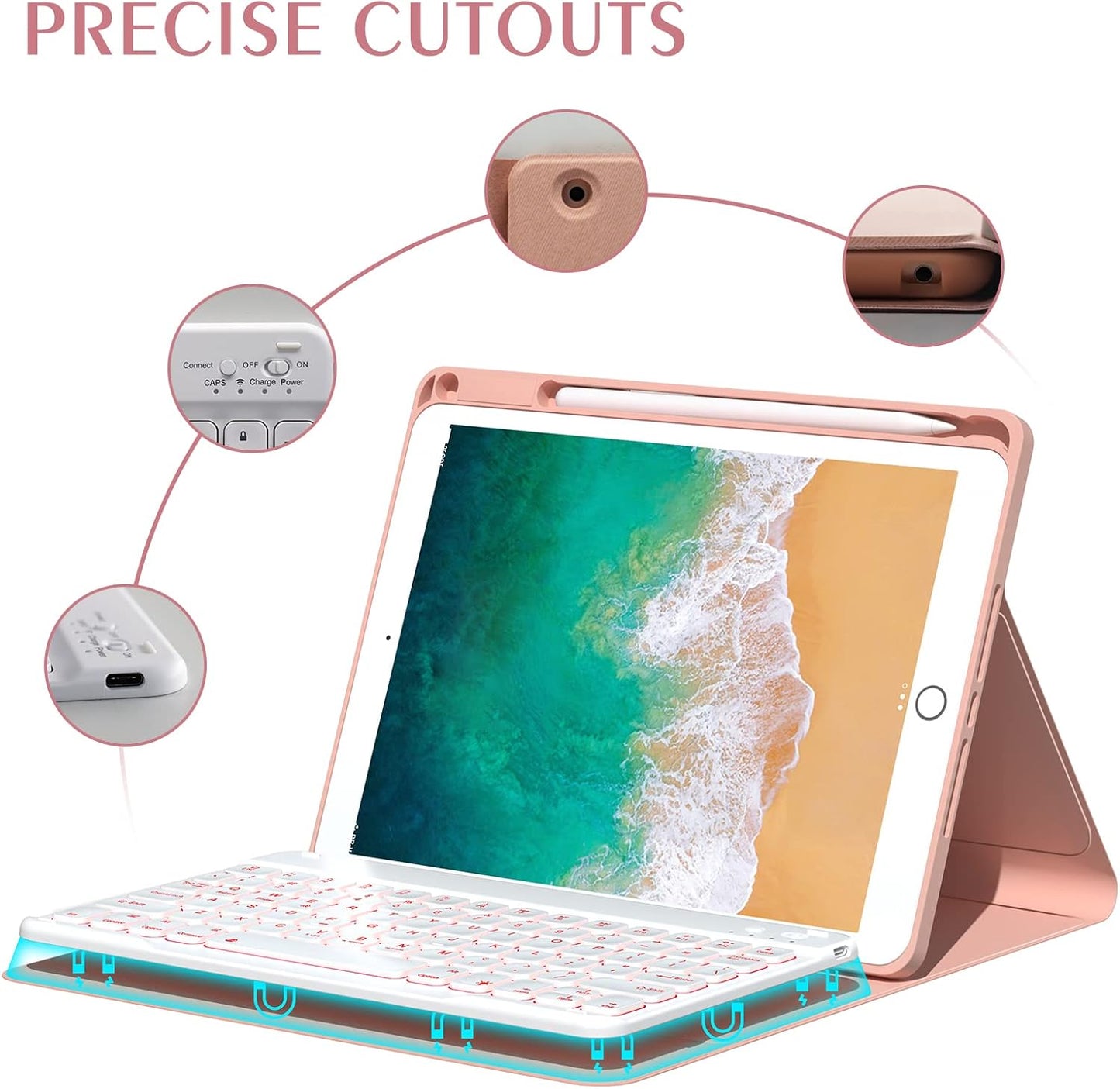 Funda de teclado para iPad de 11", teclado inalámbrico, retroiluminado.