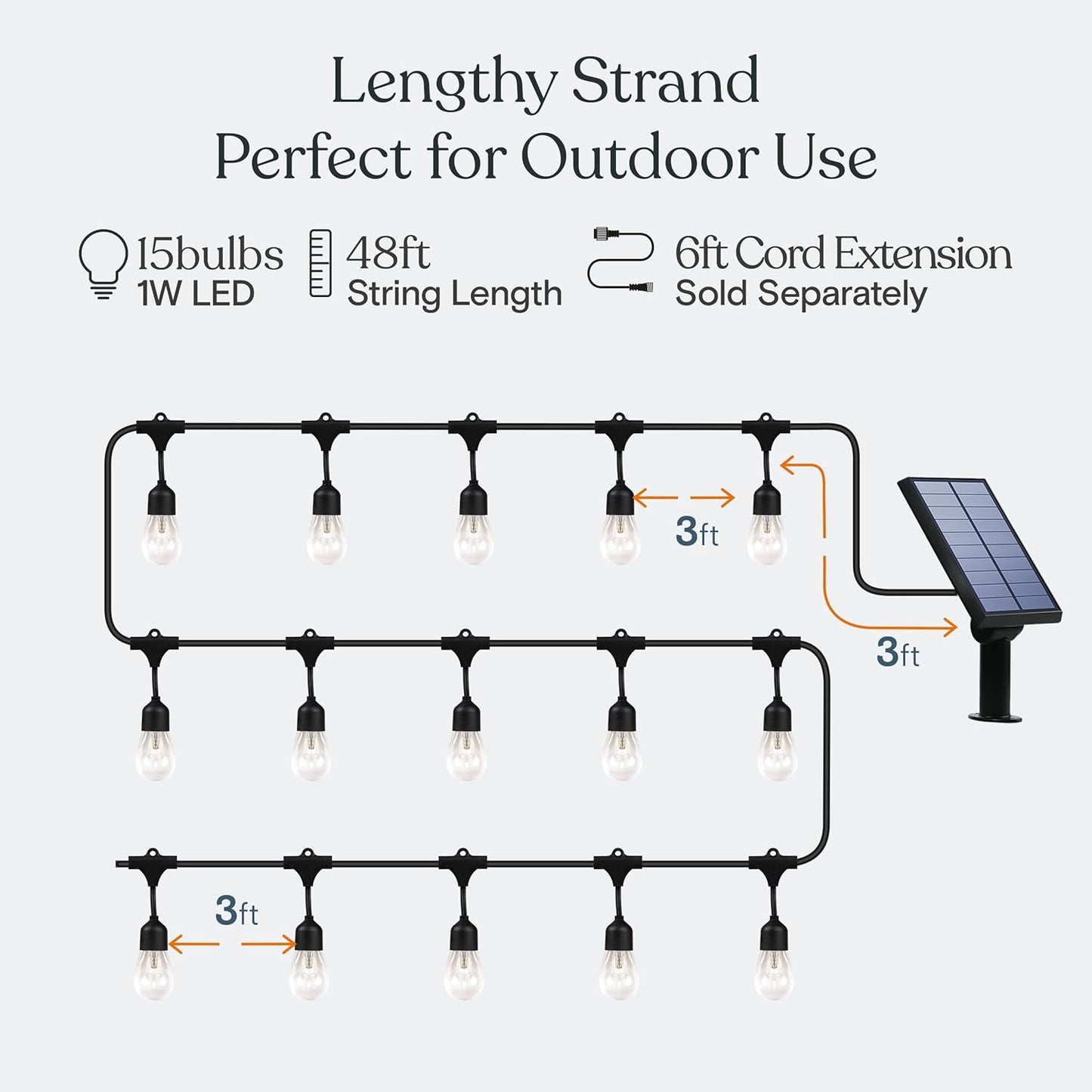 Guirnalda de luces, Impermeable, Solar, Exterior, 15 luces (USADO).