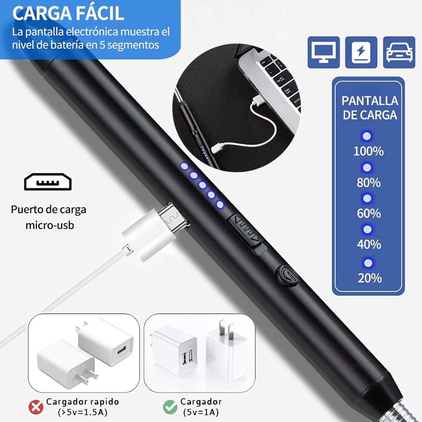 2 Pcs Encendedor Electrónico, Encendedor Electrico USB Recargable.