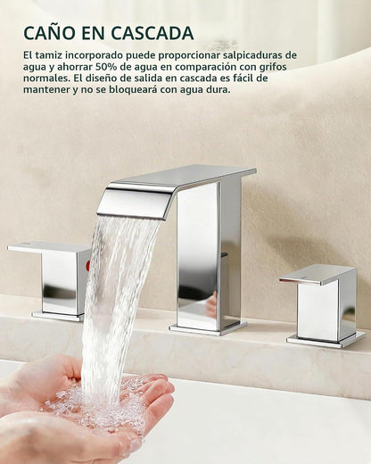 Grifo de baño Forious, de 3 agujeros y 8 pulgadas, cromado.