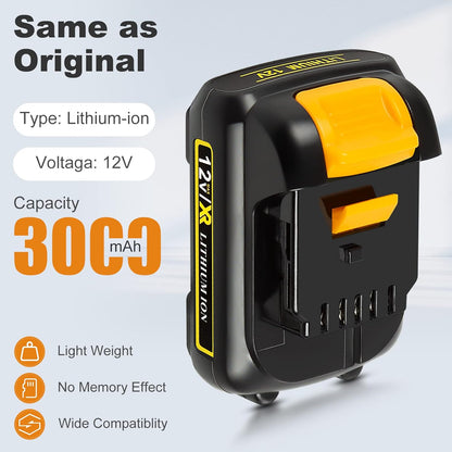 Kit de 2 baterías DCB120 de 3.0 A con cargador, compatible Dewalt.