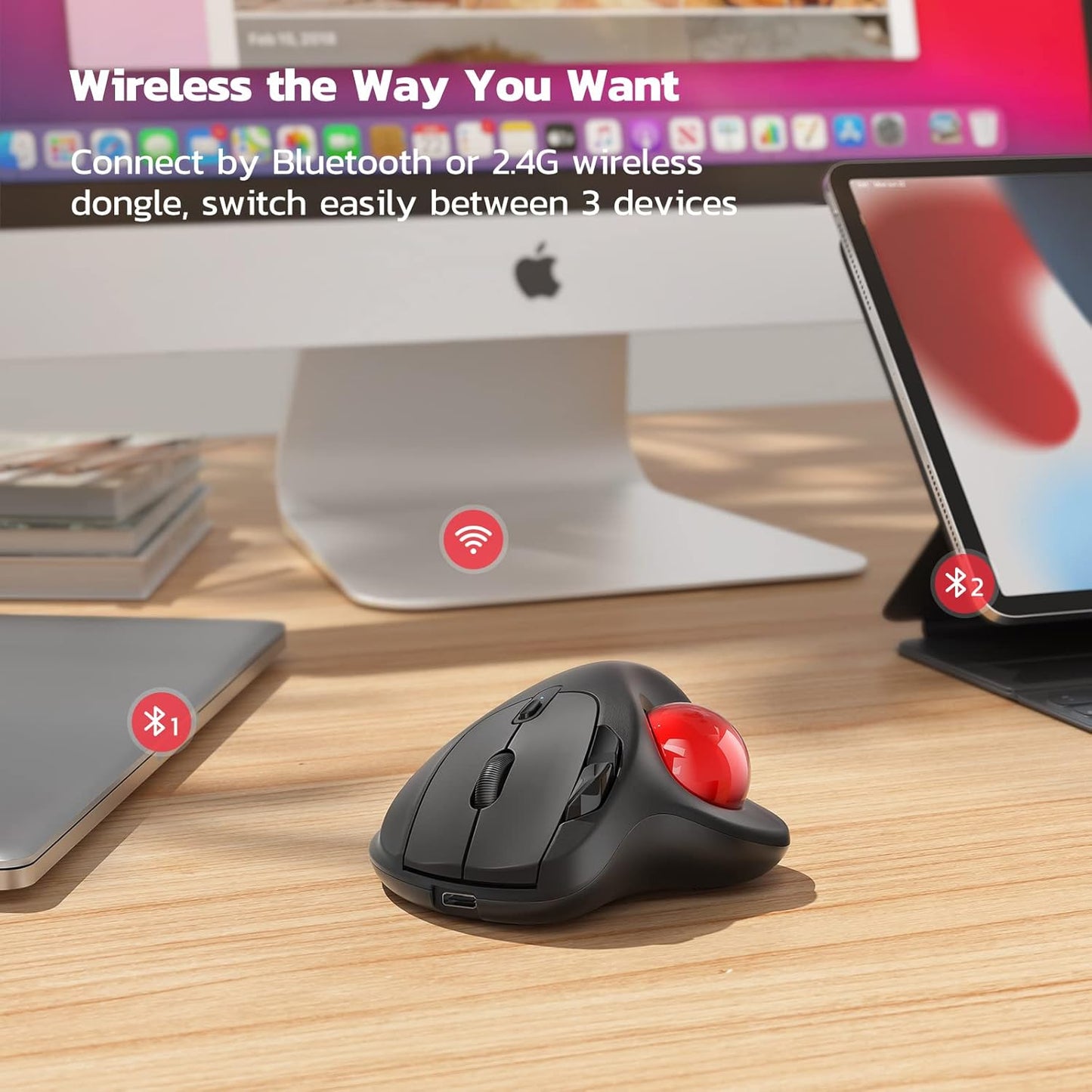Nulea M501 mouse inalámbrico Trackball, ergonómico recargable.