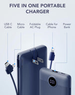 Cargador portátil con cables y enchufe de pared, 10000 mAh (USADO).