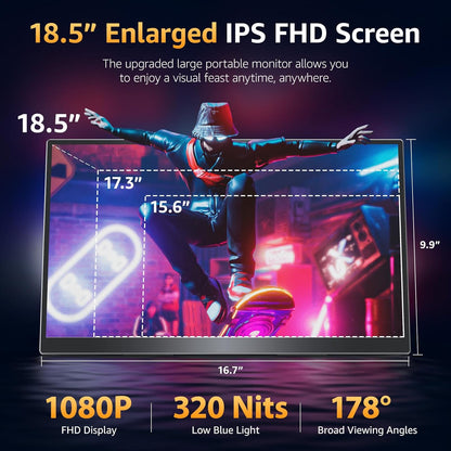 Monitor portátil Upperizon de 18,5", 1080P FHD, con soporte, VESA.