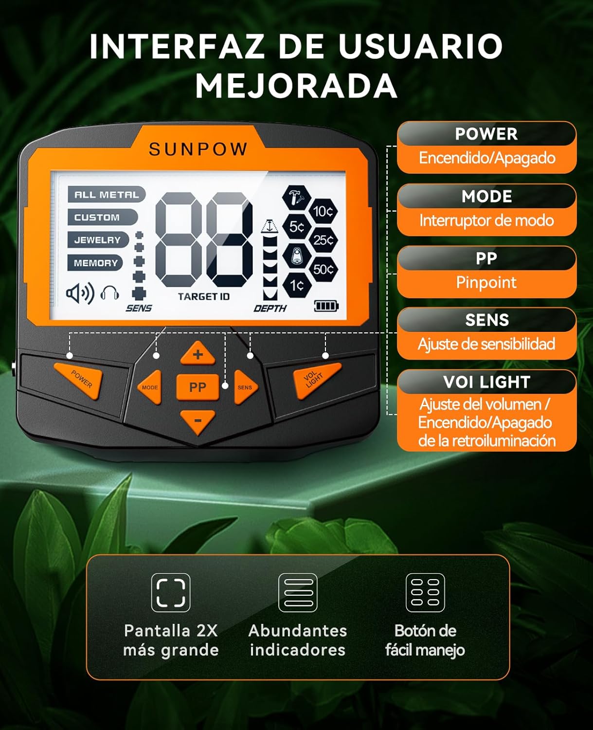 SUNPOW Detector de Metales Profesional - Impermeable.
