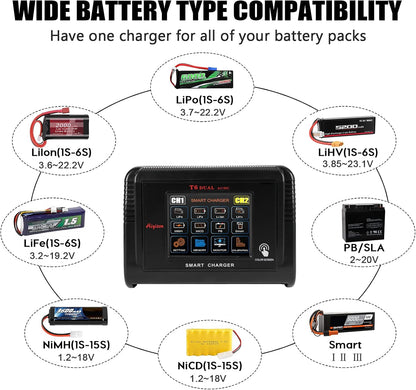 Cargador de batería dual Lipo Hiyiton Pantalla Táctil RC. USADO