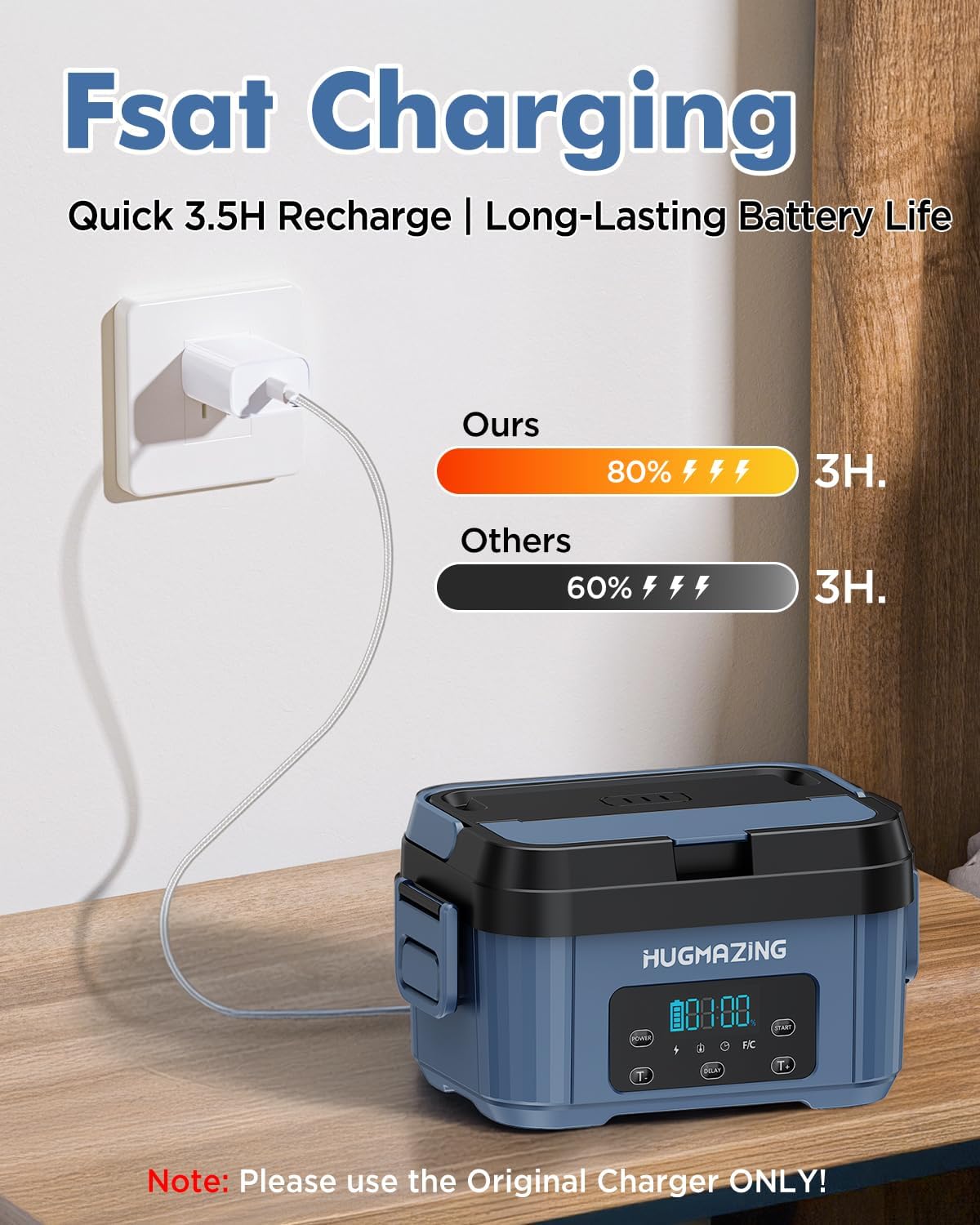 Caja de almuerzo eléctrica inalámbrica - Azul.