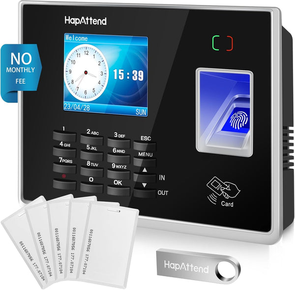 HapAttend Paquete de reloj de tiempo con 5 tarjetas RFID. USADO