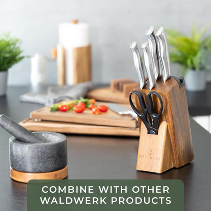 Juego de 7 cuchillos de cocina con bloque y afilador, Walderk (DETALLE)