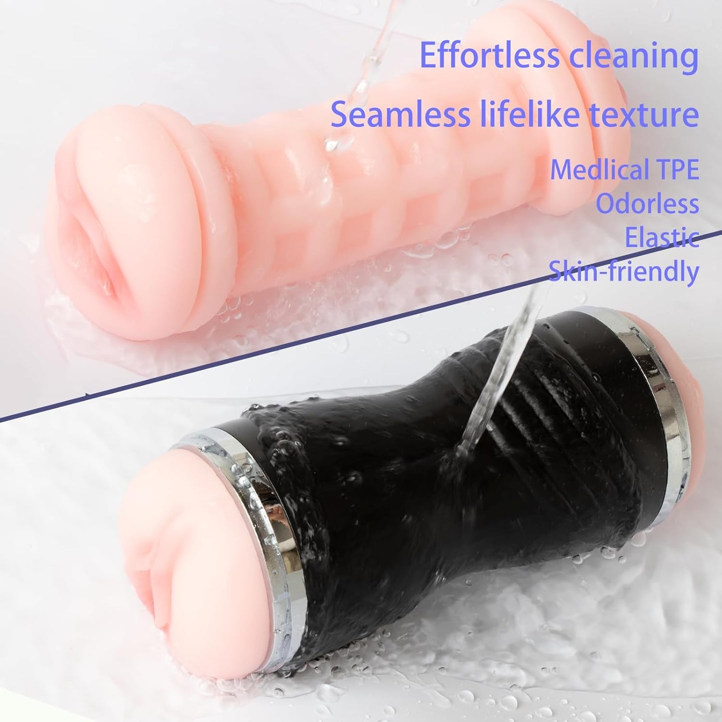 Masturbador masculino, 2 en 1, bocas texturizadas y realistas.