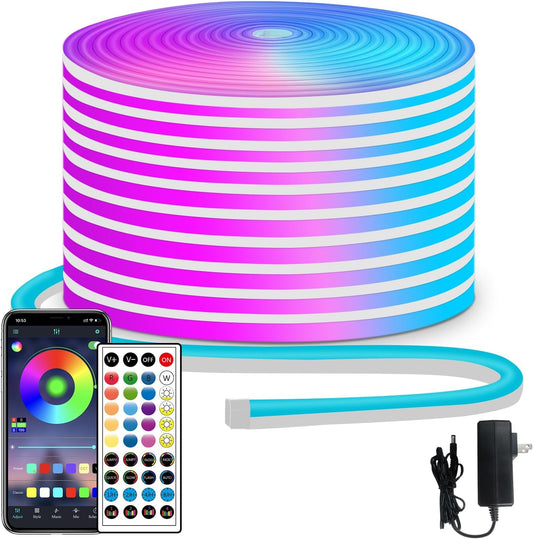 Tira de luces LED RGB de neón de 50FT, control remoto, (DETALLE).