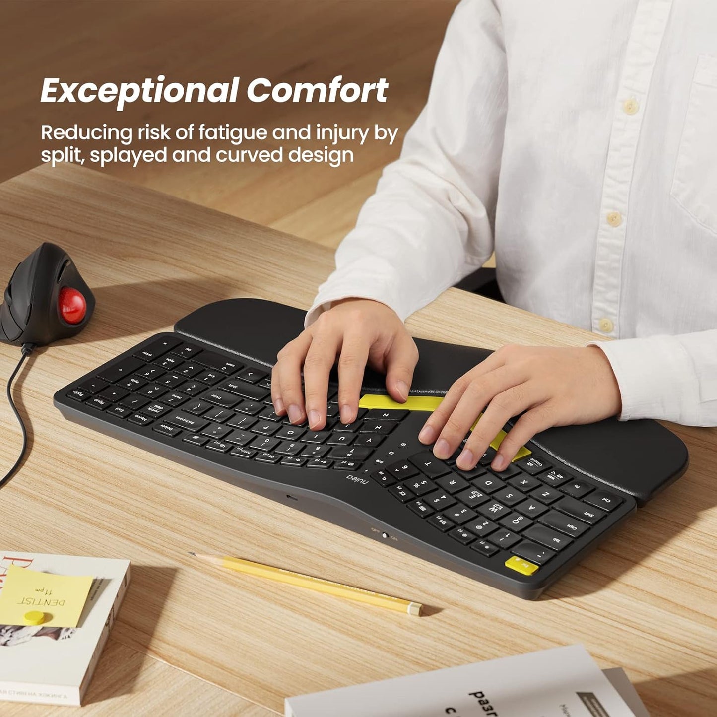 Nulea Teclado ergonómico inalámbrico, USB-C, retroiluminado.
