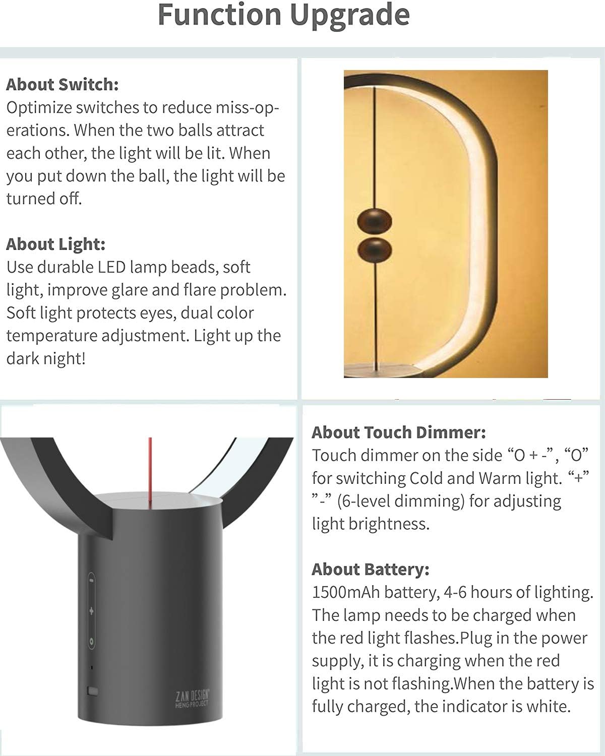 Lámpara de mesa LED con interruptor magnético, Zanwen Li design.