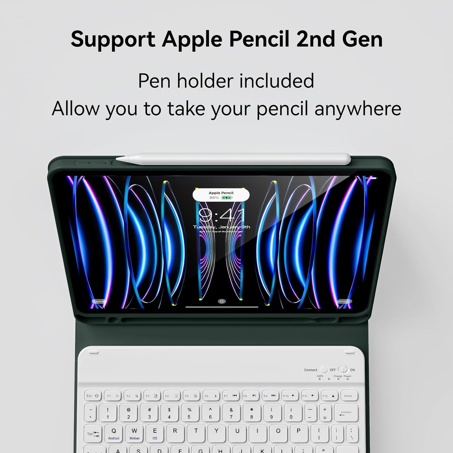 Funda con teclado para iPad Pro de 11", Bluetooth, Recargable.