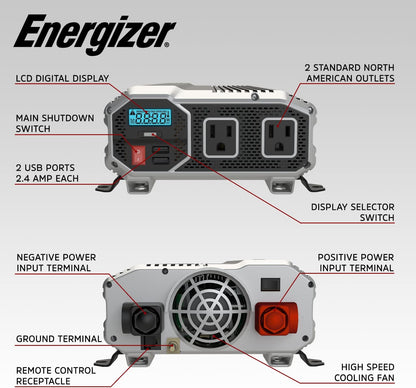 Inversor de corriente Energizer de 2000 vatios, de 12 V a 110 V,(USADO).