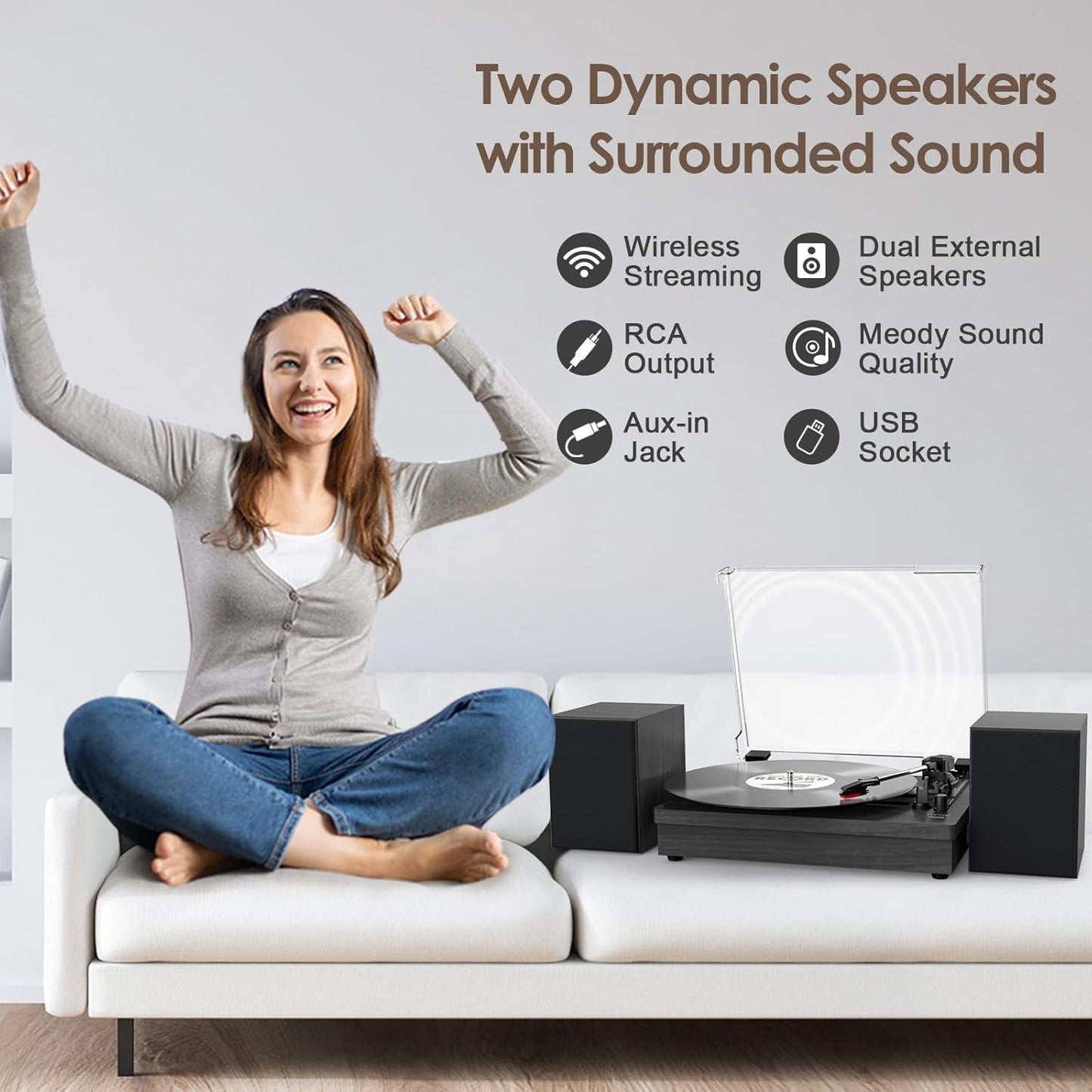 Tocadiscos Con Altavoces, Discos De Vinilo Estéreo Dual.