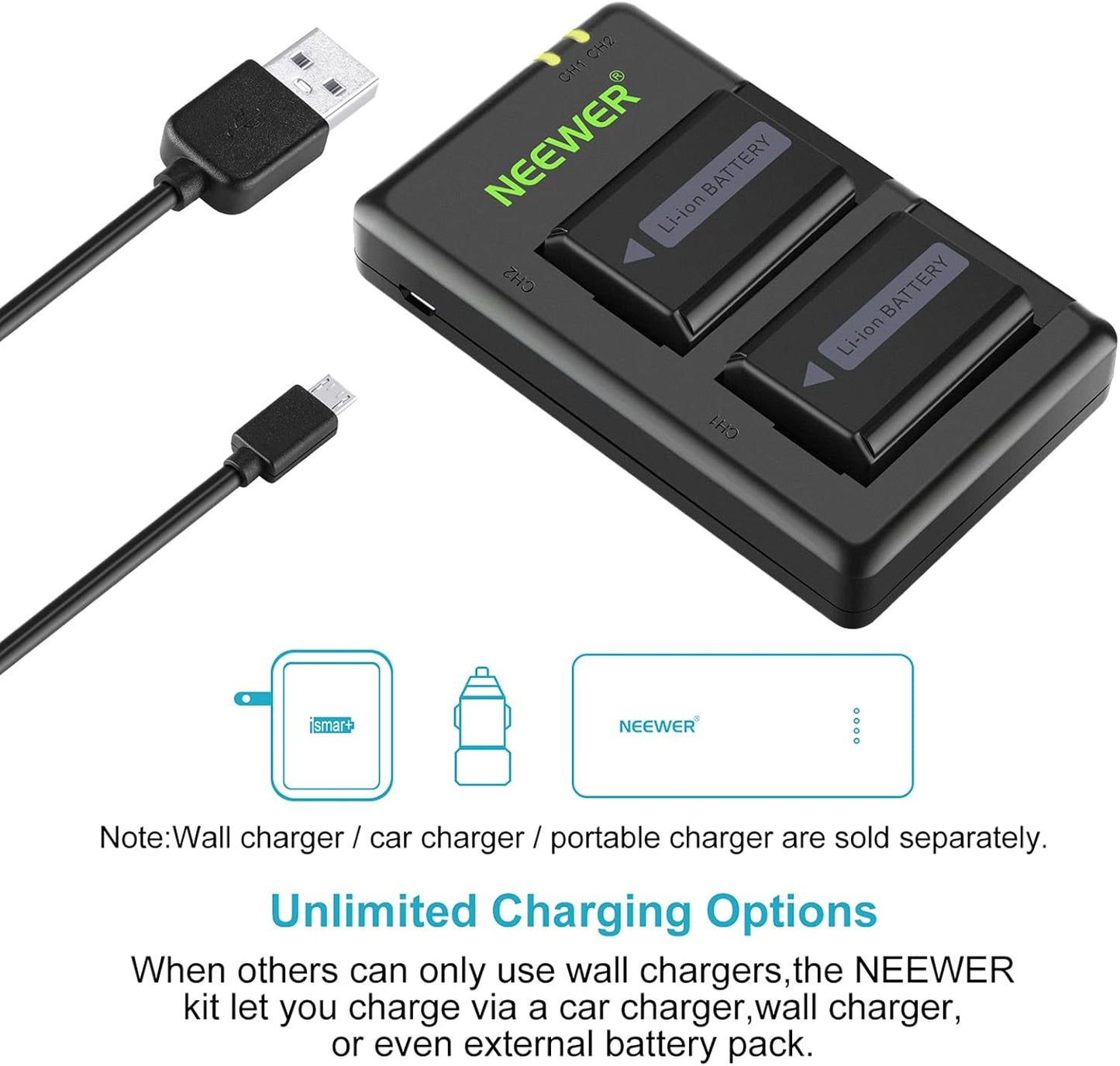 Neewer NP-FW50 Cargador de Batería para Sony A6000, A7.