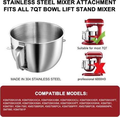 Cuenco mezclador de acero inoxidable de 7 qt compatible con Kitchenaid