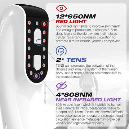 Dispositivo de terapia láser, luz roja, alivio en espalda, cara y músculos