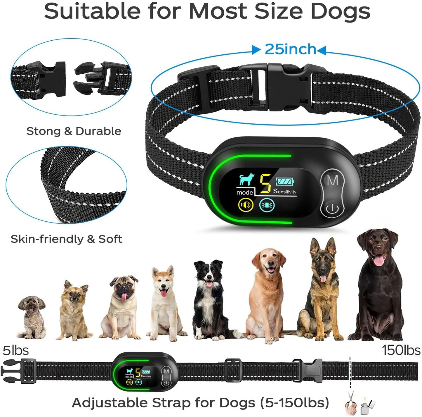 Wizco - Collar de ladridos inteligente recargable para perros.