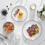 Vajilla Porcelana 12 Piezas Set 4 Blanco Borde Negro MALACASA