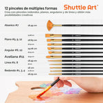 Juego de pintura acrílica Shuttle Art de 36 colores, 60 ml 12 pinceles