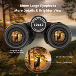 Binoculares HD de 12 x 42, trípode y adaptador de trípode.