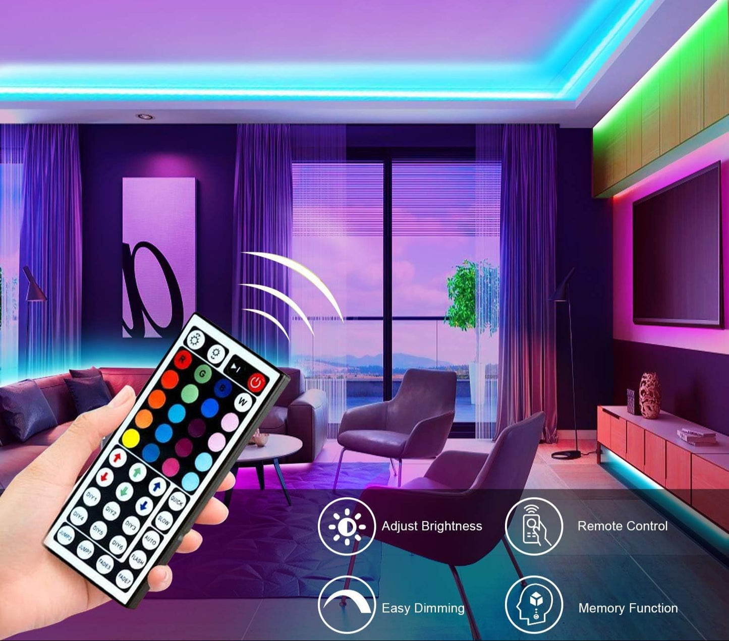Tira de luces LED Tenmiro, RGB, flexibles, con control remoto.