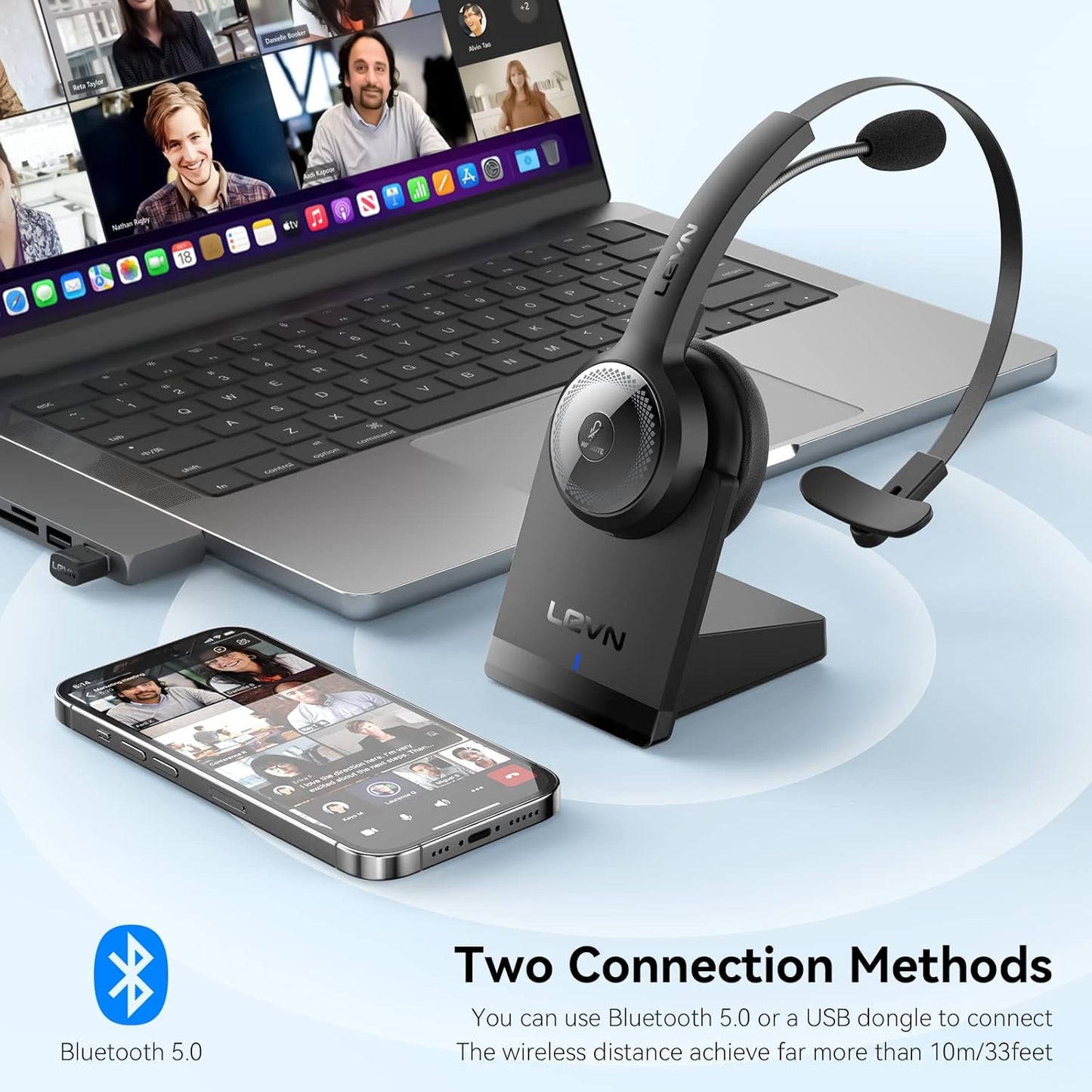 LEVN, Auriculares Bluetooth 5.0, con microfono, Bluetooth.