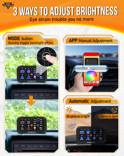 Panel de interruptores RGB de 8 vías, Auxbeam AR-820 (DETALLE)