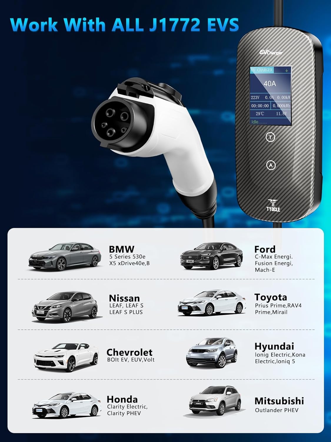 Tyocle Cargador portátil de nivel 2 EV, NEMA 14-50, (USADO).