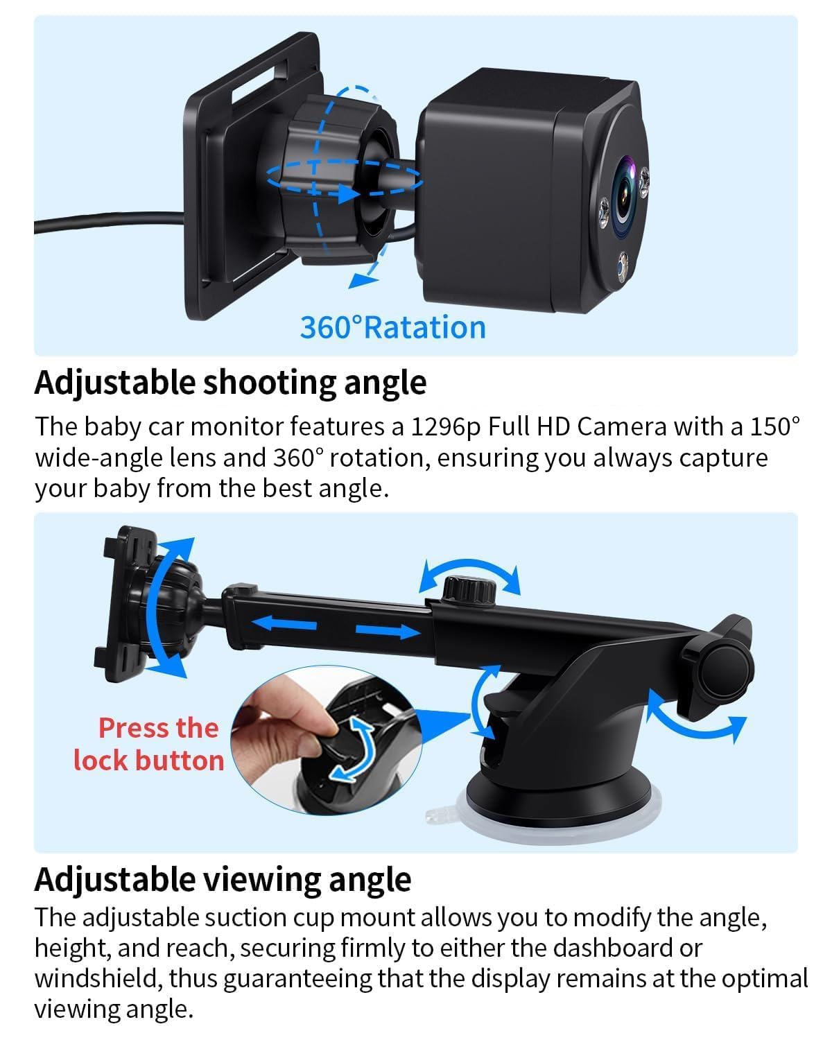 Cámara de coche para bebé 7" visión nocturna sin brillo (USADO)