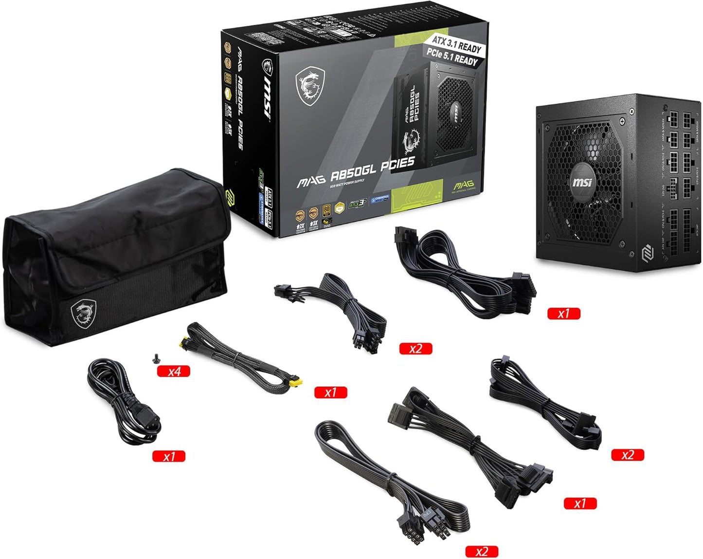 MSI Fuente de alimentación para Juegos mag A850GL PCIE 5 y ATX 3.0