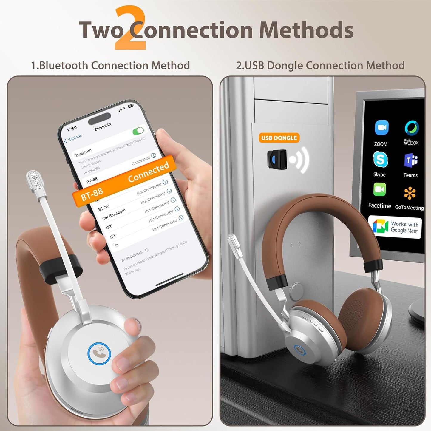 Auriculares inalámbricos con micrófono para el trabajo, (DETALLE)