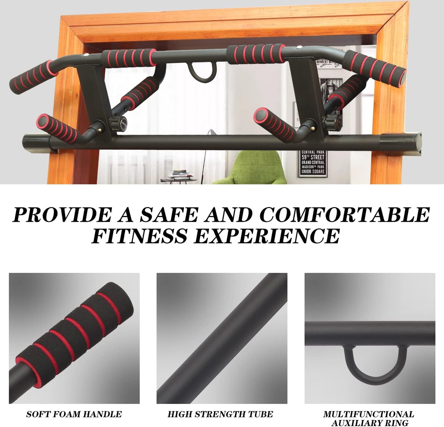 NEWAN Barra de ejercicio para puerta, ancho ajustable.