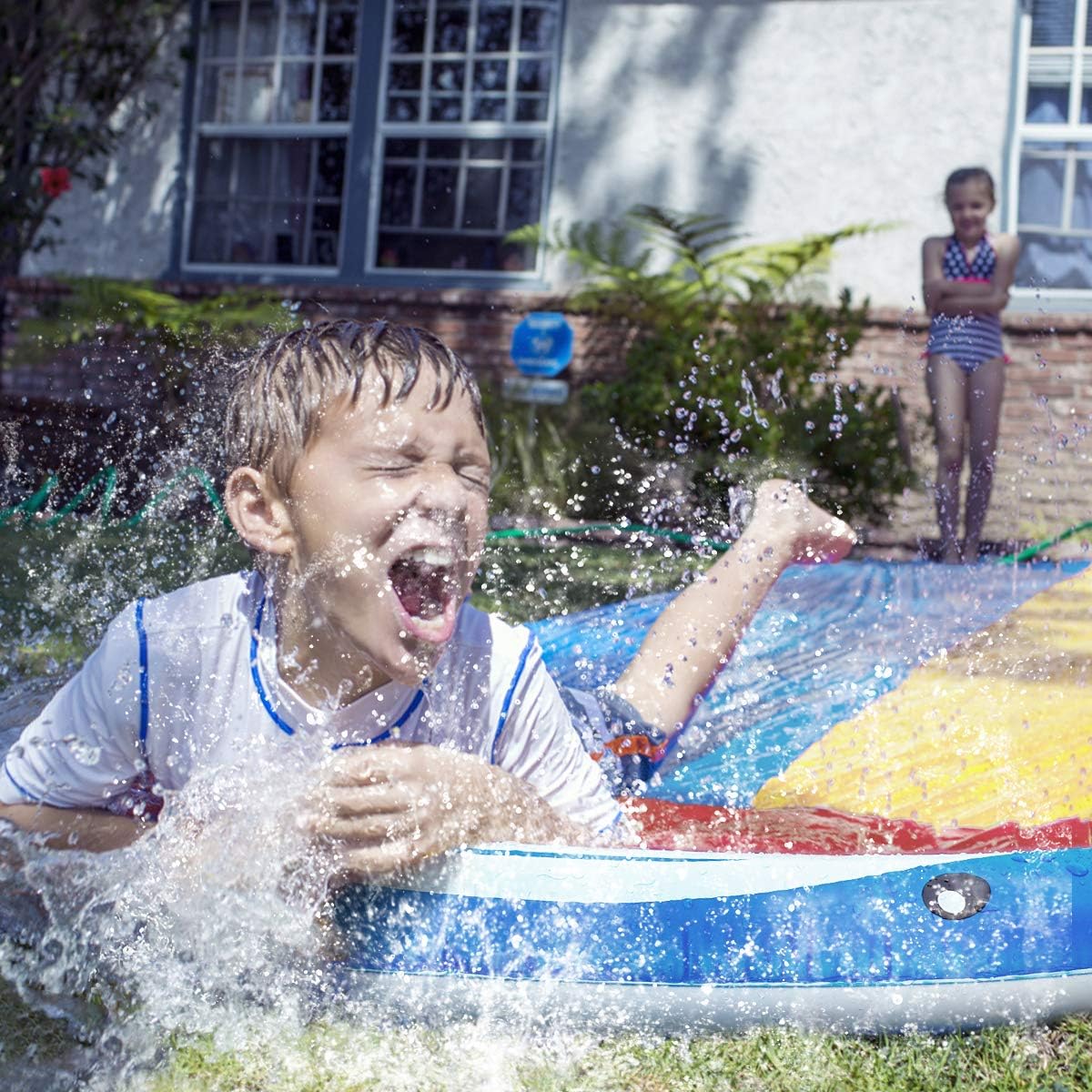 Tobogán acuático inflable de 16 ft con 2 carriles y tablas de cuerpo.