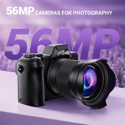 Cámara digital 4K para fotografía, pantalla 180°-3", zoom 16X, 32 GB