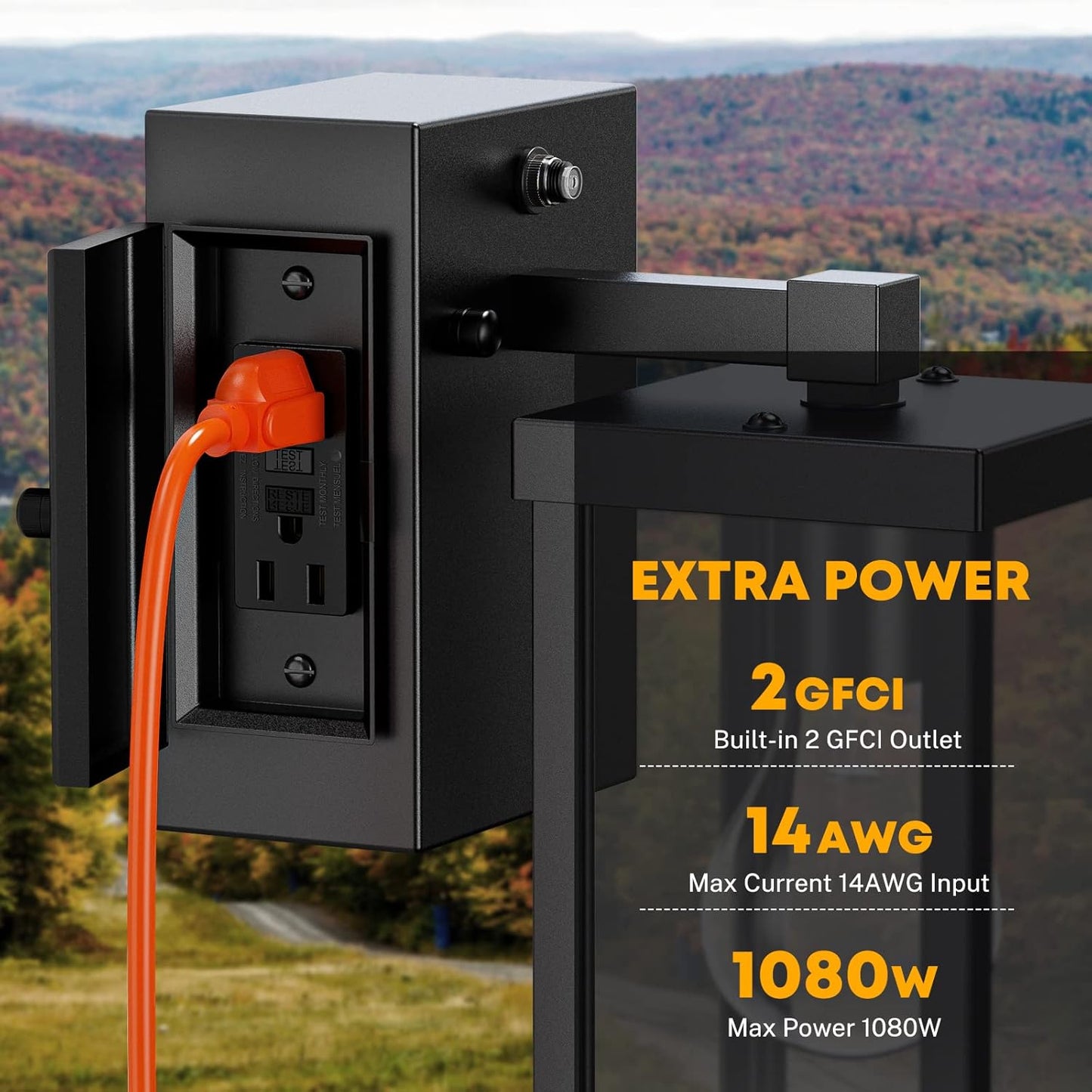 Luz de porche con tomacorriente, impermeable, sensor de luz.