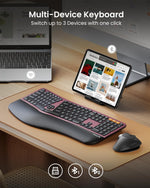 ProtoArc, Teclado ergonómico Bluetooth retroiluminado, recargable.